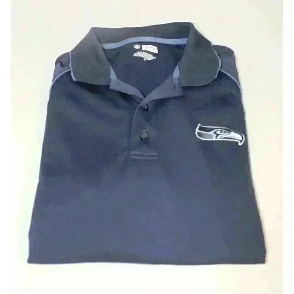 Seattle Seahawks NFL Licensed Team Apparel Logo Football Polo Shirt Blue Mens XL - Picture 16 of 16